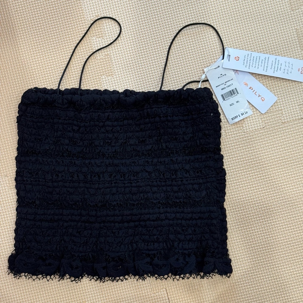 Black Lace Smocked Crop Top